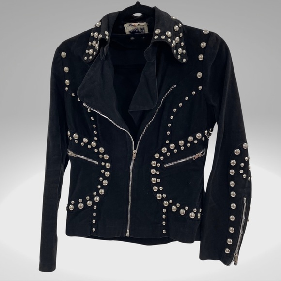 Rare!!! 1960s/1970s Roncelli Black 100% Cotton Studded Glam Rock Jacket s\m - Picture 1 of 6